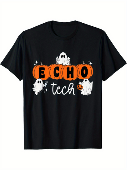 Men's Graphic T-Shirt Echo Tech With Halloween Pumpkins And Playful Ghosts Under Stars Shirt