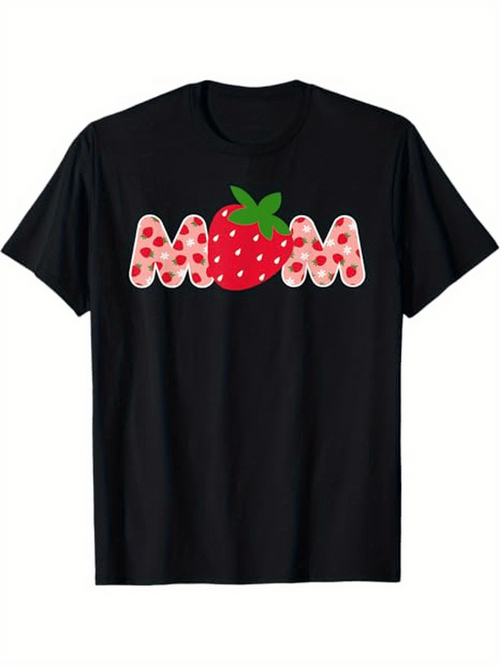 Men's Graphic T-Shirt Polka Dot Letters With Strawberry In Center Mom