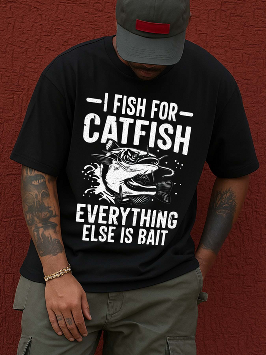 Men's Graphic T-Shirt I Fish For Catfish Splashing Water With Bold Lettered Catfish