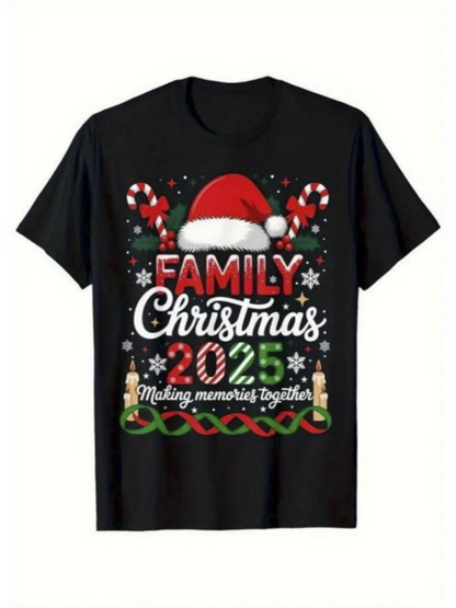 Men's Graphic T-Shirt Making Memories Together Under Festive Hat And Christmas Candycane T Shirt