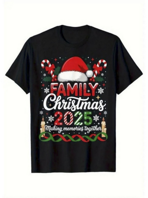 Men's Graphic T-Shirt Making Memories Together Under Festive Hat And Christmas Candycane T Shirt