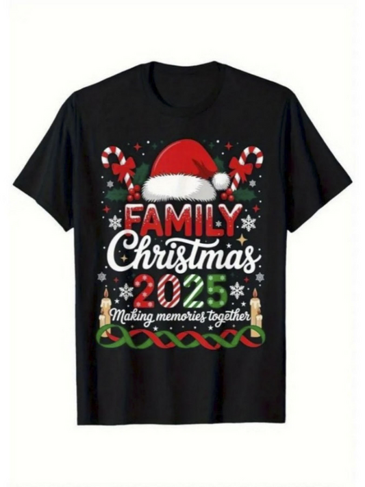Men's Graphic T-Shirt Making Memories Together Under Festive Hat And Christmas Candycane T Shirt
