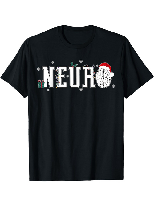 Men's Graphic T-Shirt Festive Winter Snowflakes With Santa Hat And Brain Neuro