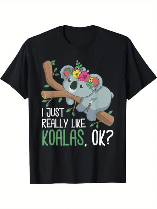 Men's Graphic T-Shirt I Just Really Like Koalas Ok Cute Gray Koala Wearing Floral Crown Lying On Tree Branch