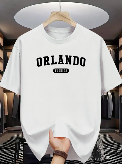 Men's Graphic T-Shirt Orlando Florida Classic Lettering White Cotton Tee