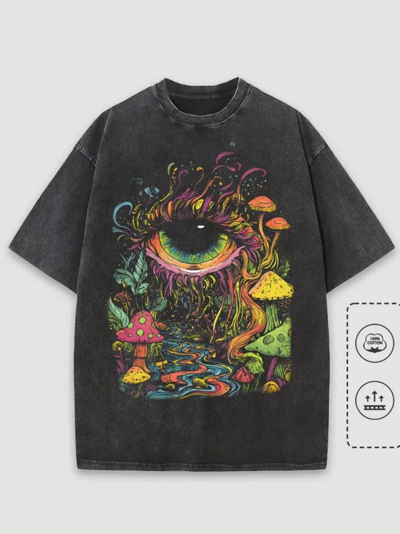 Men's Graphic T-Shirt Colorful Psychedelic Mushrooms With Vivid Surreal Forest And Third Eye