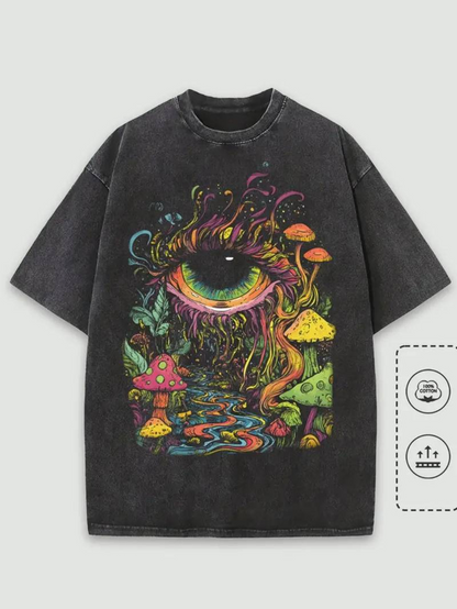Men's Graphic T-Shirt Colorful Psychedelic Mushrooms With Vivid Surreal Forest And Third Eye