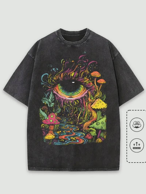Men's Graphic T-Shirt Colorful Psychedelic Mushrooms With Vivid Surreal Forest And Third Eye