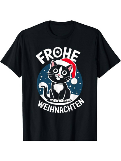 Men's Graphic T-Shirt Santa Hat And Snowy Night Christmas Cat