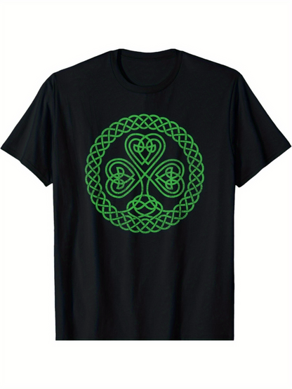 Men's Graphic T-Shirt Intricate Celtic Knots With Symmetrical Green Lines Surrounding Clover Leaf