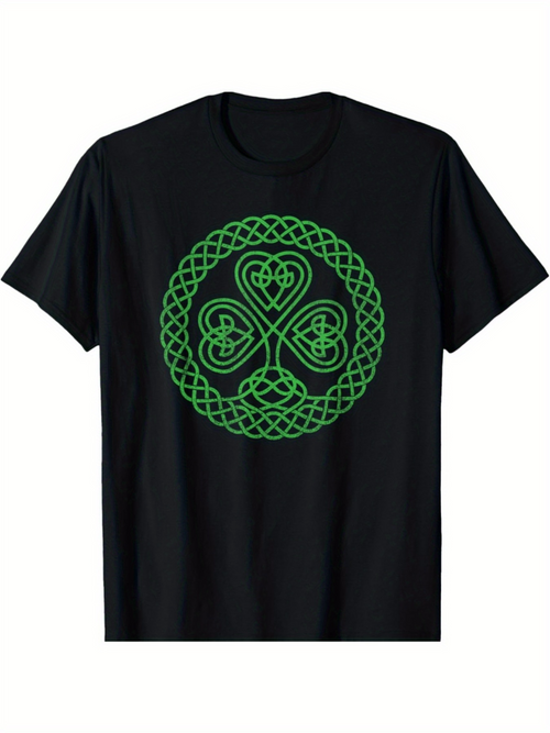 Men's Graphic T-Shirt Intricate Celtic Knots With Symmetrical Green Lines Surrounding Clover Leaf