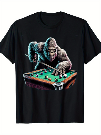 Men's Graphic T-Shirt Moody Jungle Night With Gorilla Playing Billiards Pool Table