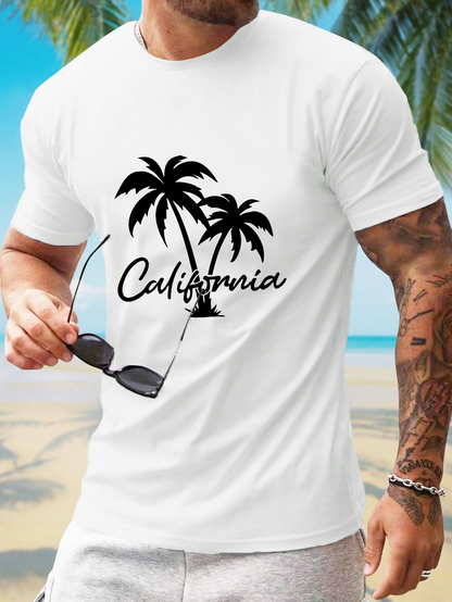 Men's Graphic T-Shirt California Beach Palm Trees Silhouetted Against A Sunny Shoreline