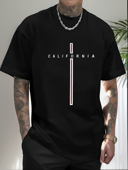 Men's Graphic T-Shirt California Minimal Vertical Striped Line Design On Black T Shirt