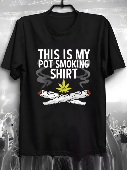 Men's Graphic T-Shirt This Is My Pot Smoking Shirt With Lit Cigarettes And Bright Green Marijuana Leaf
