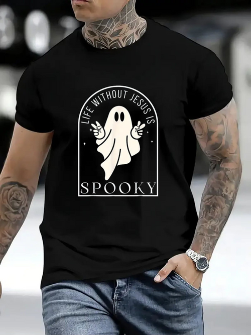 Men's Graphic T-Shirt Life Without Jesus Is Spooky With Playful Ghost Illustration