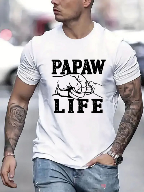 Men's Graphic T-Shirt Papaw Life Cartoon Fist Bump Illustration With Bold Text