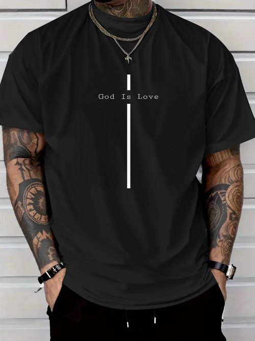 Men's Graphic T-Shirt God Is Love Simple Vertical White Line Cross Graphic T Shirt