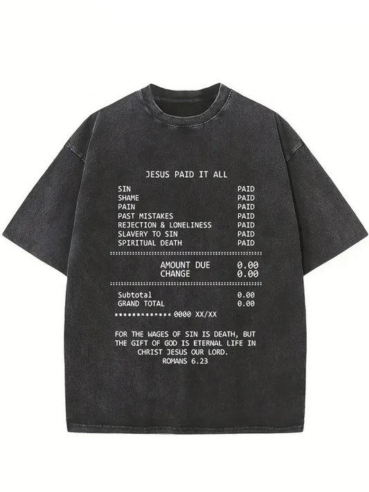 Men's Graphic T-Shirt Jesus Paid It All Spiritual Sins List Inspired Black T Shirt