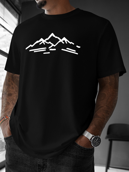 Men's Graphic T-Shirt Minimal Linework Mountain Peaks With Scattered Horizontal Dashes Mountain