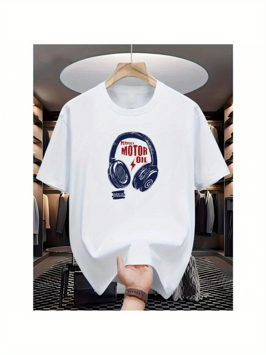 Men's Graphic T-Shirt Urban Sound With Headphones And Red Electric Shaped Print Design