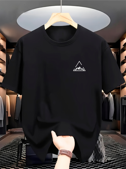 Men's Graphic T-Shirt Minimalist Mountain Peak Sketch With Clean White Line Silhouette
