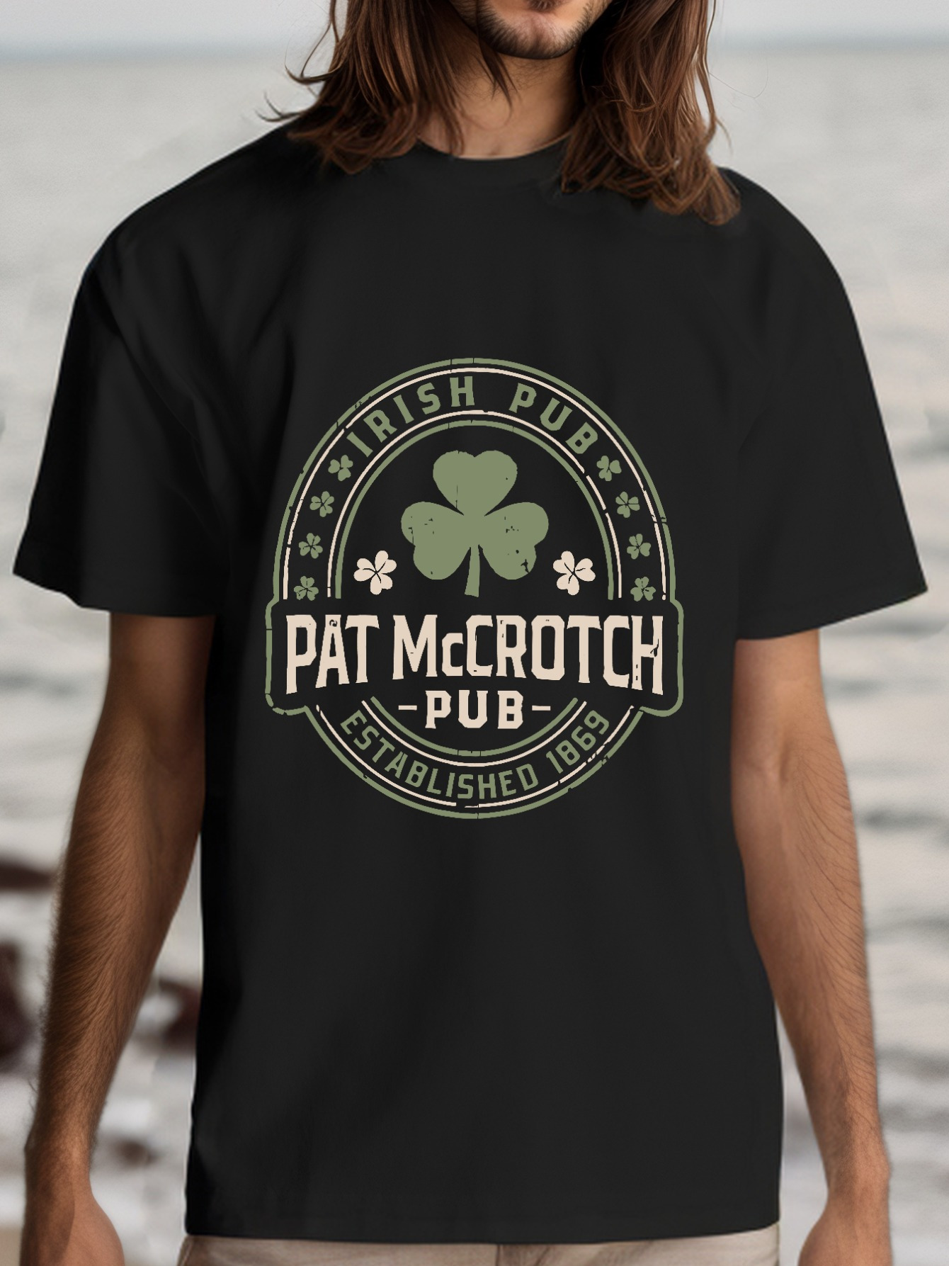 Men's Graphic T-Shirt Irish Pub Sign With Three Leaf Clover And Retro Vintage Pub Label