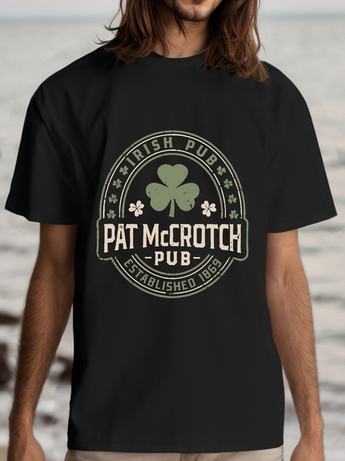 Men's Graphic T-Shirt Irish Pub Sign With Three Leaf Clover And Retro Vintage Pub Label