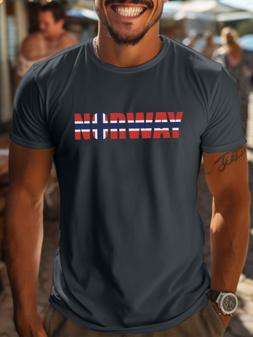 Men's Graphic T-Shirt Norway Stylized National Flag Letters Across Chest