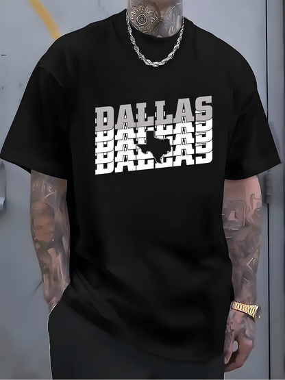Men's Graphic T-Shirt Dallas Layered City Outline With Cowboy Silhouette Dallas