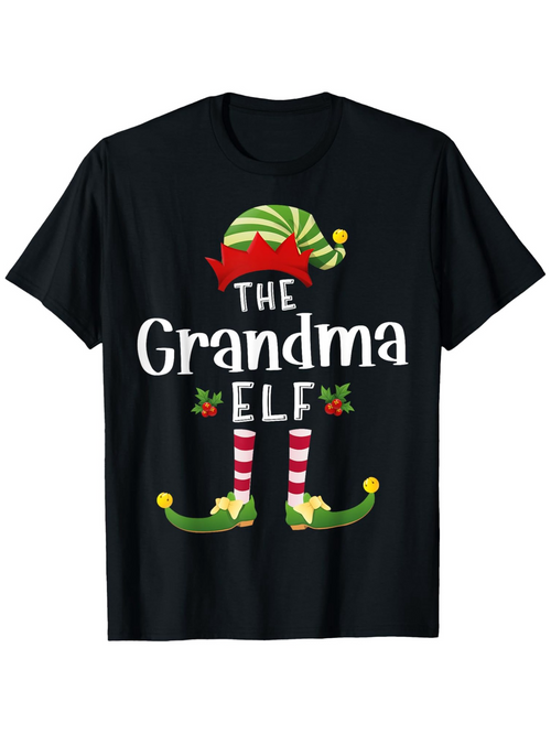 Men's Graphic T-Shirt The Grandma Elf In Festive Holiday Costume With Striped Socks Elf