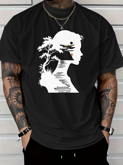Men's Graphic T-Shirt Sunset Landscape And Wild Nature Within Woman Silhouette