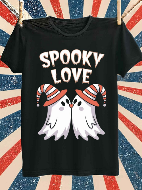 Men's Graphic T-Shirt Spooky Love With Cute Cartoon Ghosts In Halloween Hats