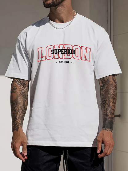 Men's Graphic T-Shirt Superior Bold Red London Text With Simple Linework White T Shirt