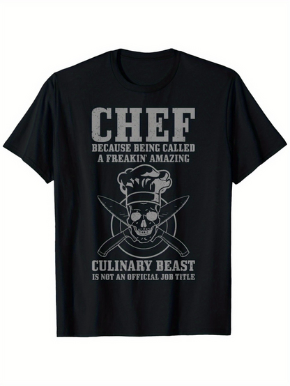 Men's Graphic T-Shirt Chef Because Being Called Culinary Beast Skull Knife Chef