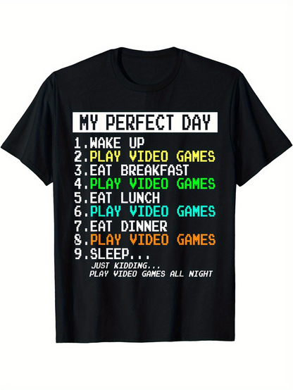 Men's Graphic T-Shirt My Perfect Day Colorful Letters With Playful Gaming Inspired Theme