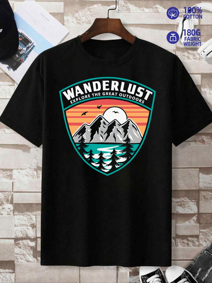 Men's Graphic T-Shirt Wanderlust Sunrise Mountains With Calm Forest And Serene Nature Scene