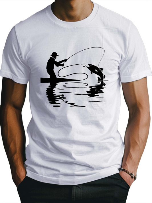 Men's Graphic T-Shirt Serene Reflections With Man Fishing Under Rippling Water Surface Fish