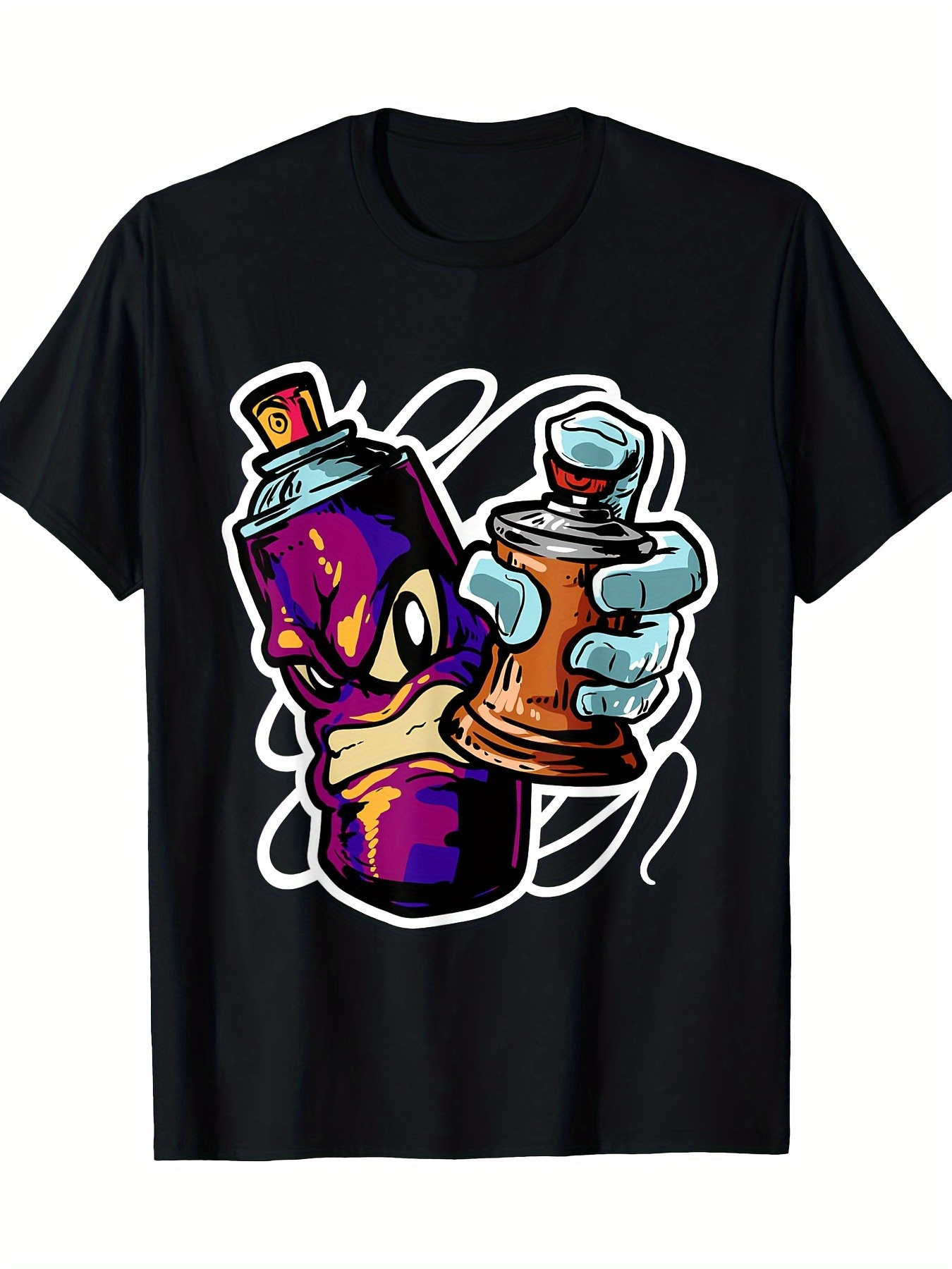 Men's Graphic T-Shirt Vibrant Graffiti With Cartoon Style Street Spray Paint Can