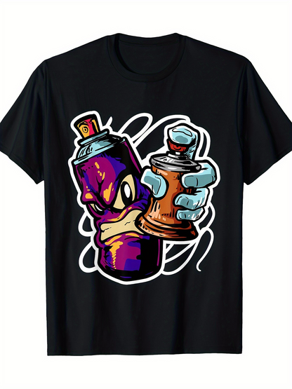 Men's Graphic T-Shirt Vibrant Graffiti With Cartoon Style Street Spray Paint Can