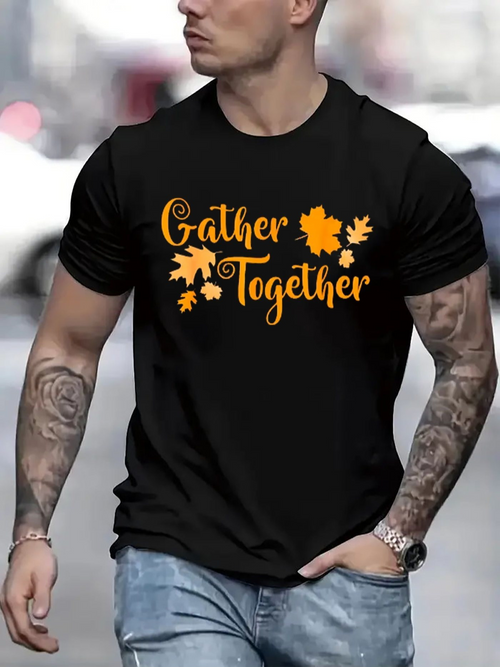 Men's Graphic T-Shirt Gather Together With Falling Maple Leaves Autumn Shirt