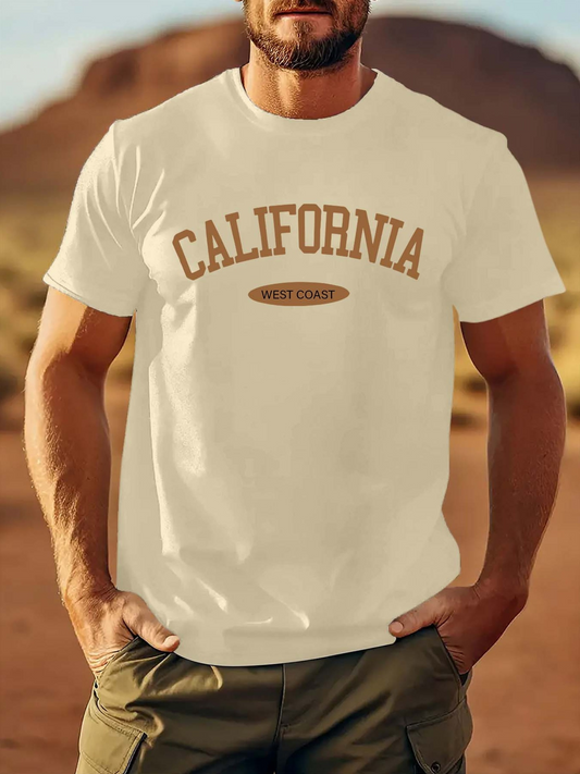 Men's Graphic T-Shirt California Vintage Campus Style Typography With Football Field Graphic