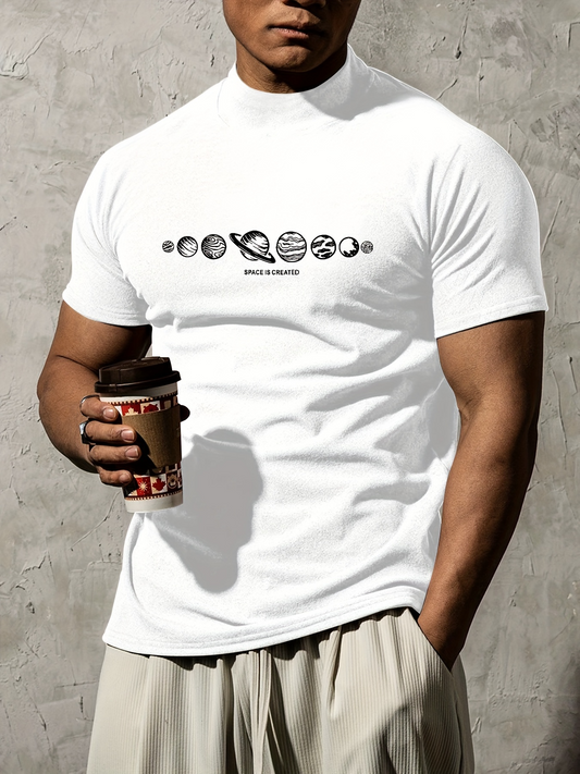 Men's Graphic T-Shirt Solar System Planets Aligned With Orbit Lines And Central Space Theme