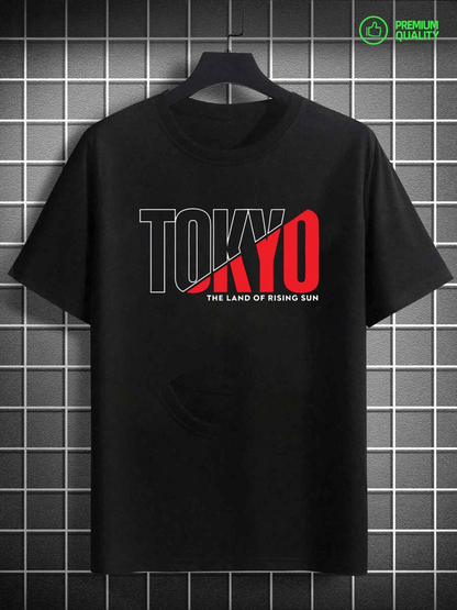 Men's Graphic T-Shirt Tokyo Bold Red Lettering Across Black Urban T Shirt