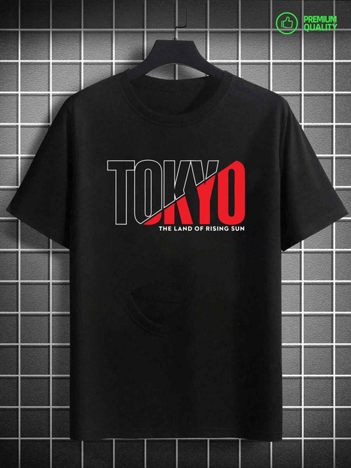 Men's Graphic T-Shirt Tokyo Bold Red Lettering Across Black Urban T Shirt