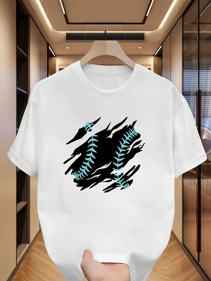 Men's Graphic T-Shirt Abstract Claw Marks With Blue Black Stitched Baseball Graphic
