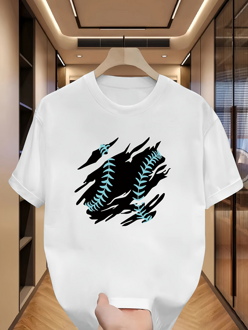 Men's Graphic T-Shirt Abstract Claw Marks With Blue Black Stitched Baseball Graphic