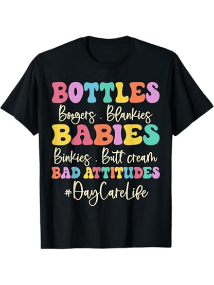 Men's Graphic T-Shirt Bottles Bad Attitudes Pastel Lettering On Black Cotton Tshirt