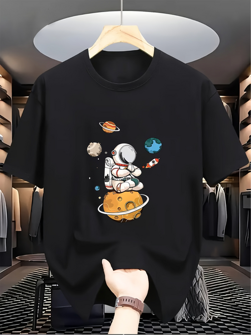 Men's Graphic T-Shirt Floating In Space With Planets Surrounding A Solitary Astronaut