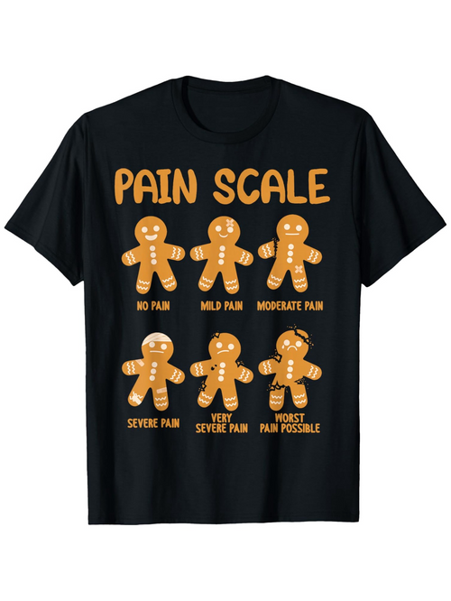 Men's Graphic T-Shirt Pain Scale With Gingerbread Cookies Showing Stages Of Breaking Pain